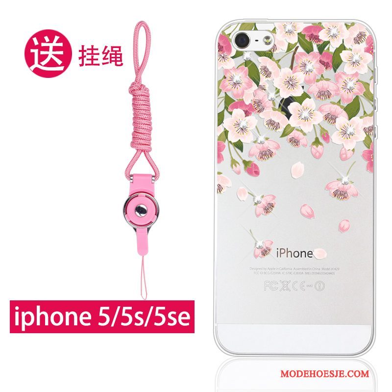 Hoesje iPhone Se Siliconen Roze Hanger, Hoes iPhone Se Zacht Telefoon Doorzichtig