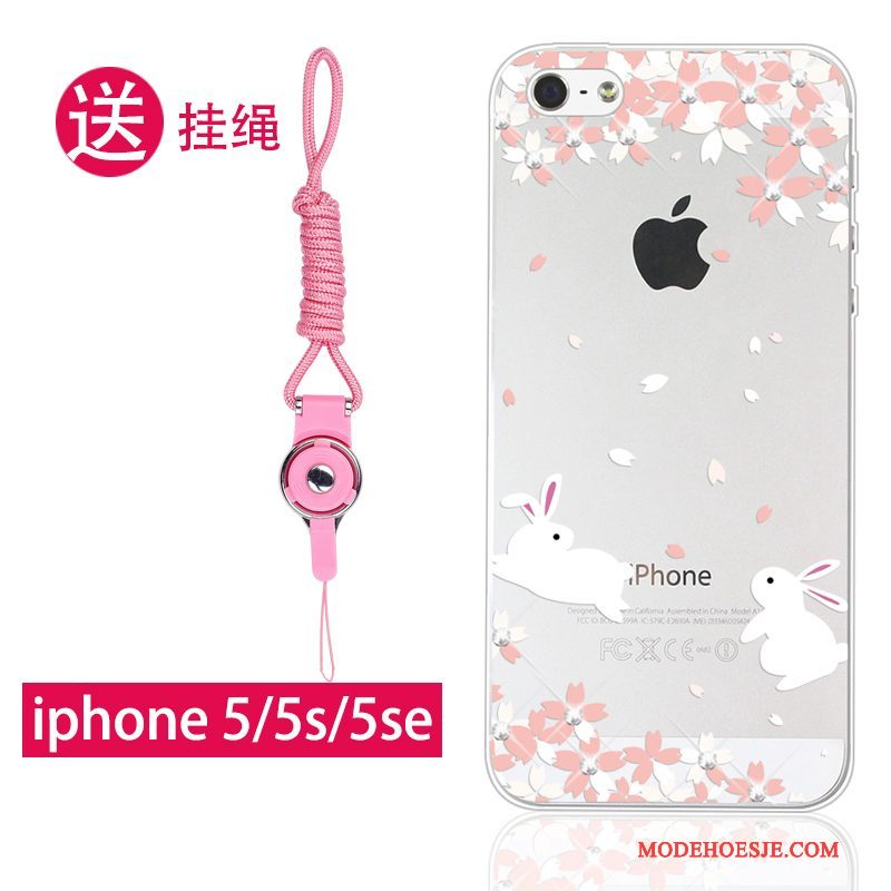 Hoesje iPhone Se Siliconen Roze Hanger, Hoes iPhone Se Zacht Telefoon Doorzichtig