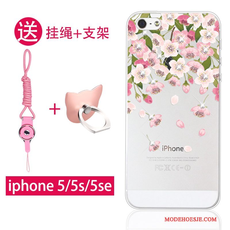 Hoesje iPhone Se Strass Telefoon Hanger, Hoes iPhone Se Siliconen Roze Persoonlijk