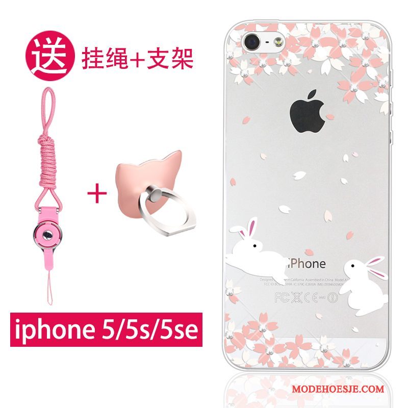 Hoesje iPhone Se Strass Telefoon Hanger, Hoes iPhone Se Siliconen Roze Persoonlijk