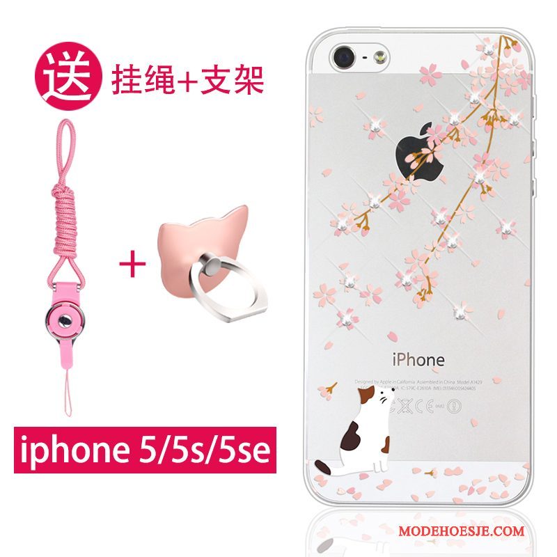 Hoesje iPhone Se Strass Telefoon Hanger, Hoes iPhone Se Siliconen Roze Persoonlijk