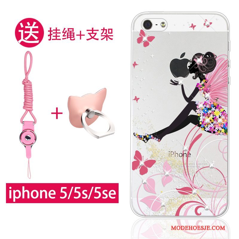 Hoesje iPhone Se Strass Telefoon Hanger, Hoes iPhone Se Siliconen Roze Persoonlijk