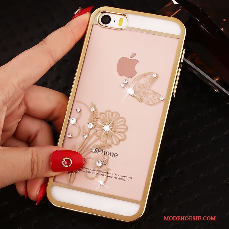 Hoesje iPhone Se Trass Telefoon Doorzichtig, Hoes iPhone Se Strass Goud