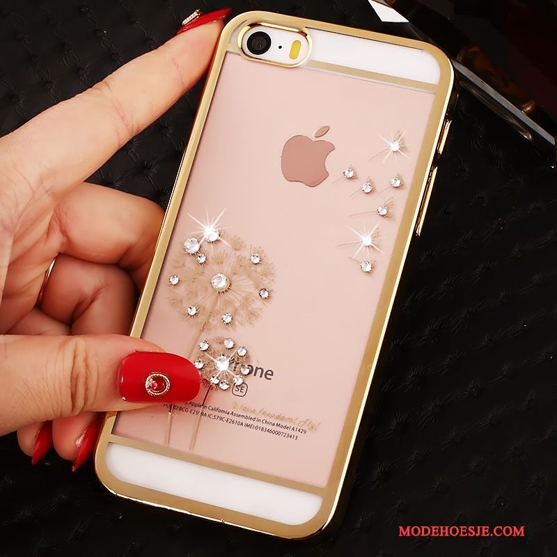 Hoesje iPhone Se Trass Telefoon Doorzichtig, Hoes iPhone Se Strass Goud