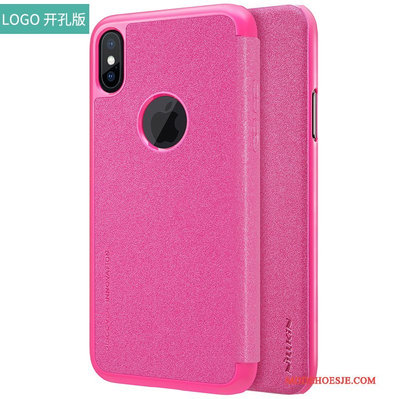 Hoesje iPhone X Bescherming Goud Rood, Hoes iPhone X Leer Anti-falltelefoon