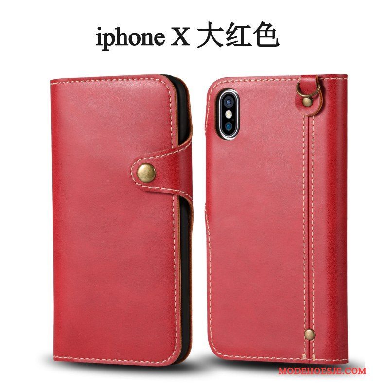 Hoesje iPhone X Bescherming Hangertelefoon, Hoes iPhone X Leer Trend Anti-fall