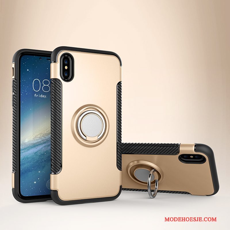 Hoesje iPhone X Bescherming Telefoon Auto, Hoes iPhone X Leer Magnetisch Ring