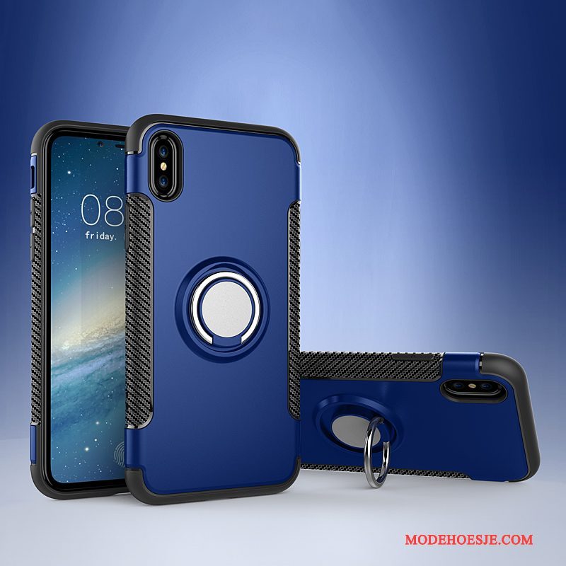 Hoesje iPhone X Bescherming Telefoon Auto, Hoes iPhone X Leer Magnetisch Ring