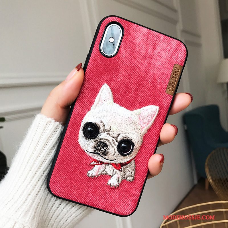 Hoesje iPhone X Borduurwerk Anti-fall, Hoes iPhone X Hondtelefoon