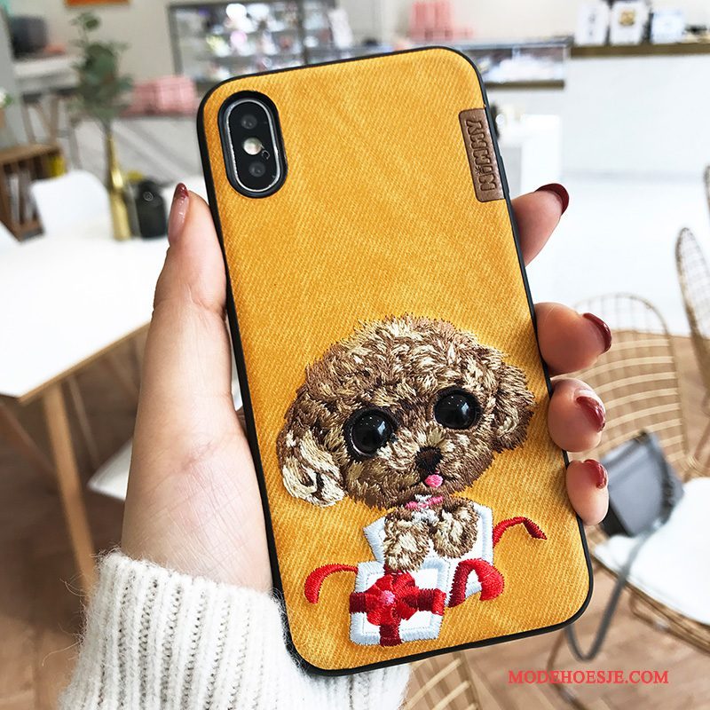 Hoesje iPhone X Borduurwerk Anti-fall, Hoes iPhone X Hondtelefoon