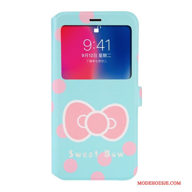 Hoesje iPhone X Folio Blauw Anti-fall, Hoes iPhone X Zakken Telefoon