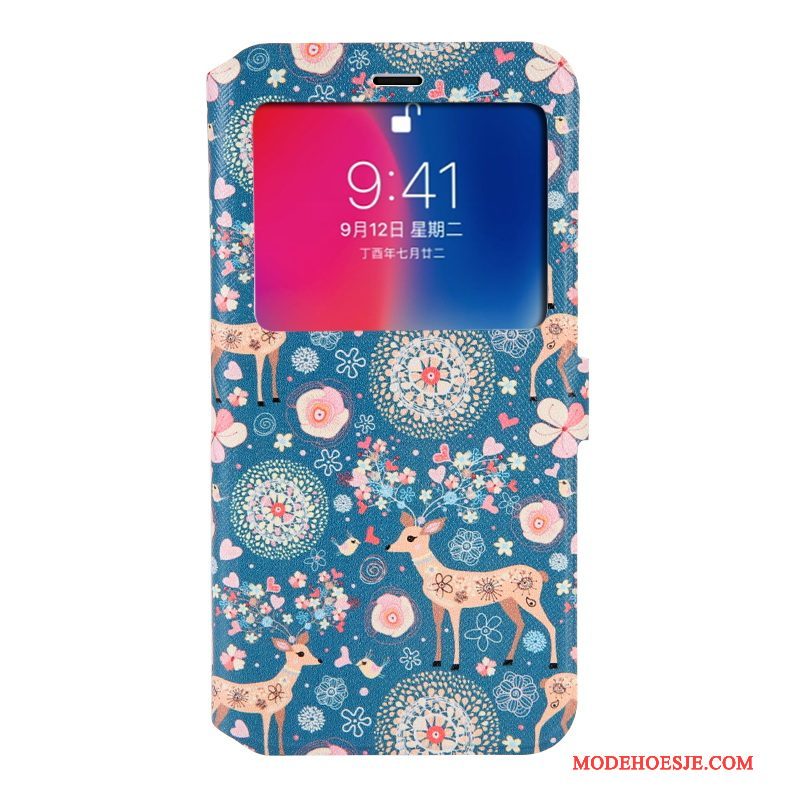 Hoesje iPhone X Folio Blauw Anti-fall, Hoes iPhone X Zakken Telefoon