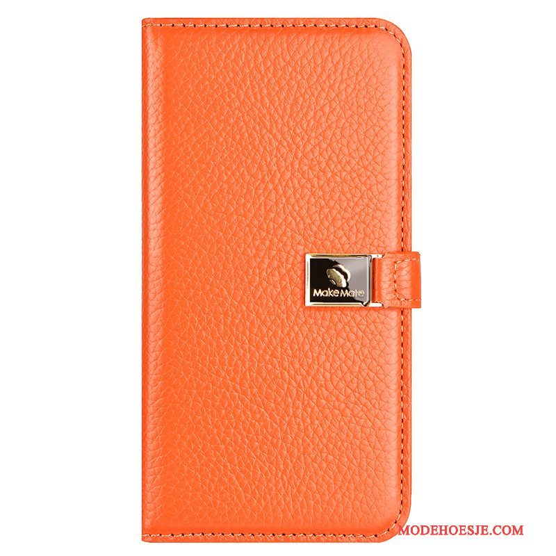 Hoesje iPhone X Folio Oranje Koe, Hoes iPhone X Leer Telefoon Anti-fall