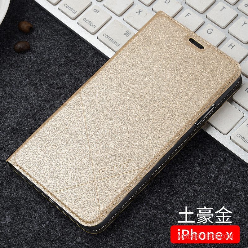 Hoesje iPhone X Folio Zwarttelefoon, Hoes iPhone X Leer Trend Anti-fall