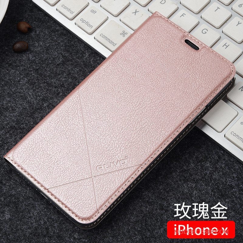 Hoesje iPhone X Folio Zwarttelefoon, Hoes iPhone X Leer Trend Anti-fall