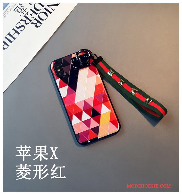 Hoesje iPhone X Kleur Ruittelefoon, Hoes iPhone X Reliëf Trend Eenvoudige