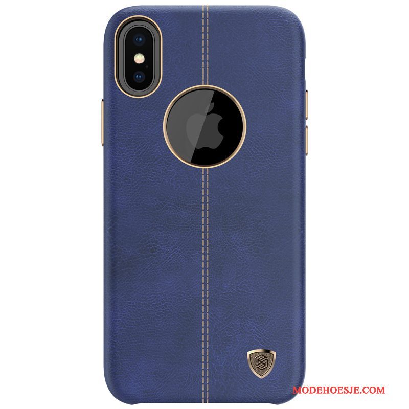 Hoesje iPhone X Leer Anti-fall Blauw, Hoes iPhone X Scheppend Telefoon Persoonlijk