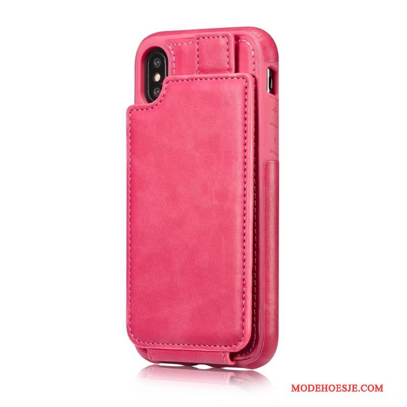 Hoesje iPhone X Leer Anti-fall Kaart, Hoes iPhone X Bescherming Originaltelefoon