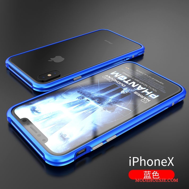 Hoesje iPhone X Metaal Blauw Anti-fall, Hoes iPhone X Trendy Merktelefoon