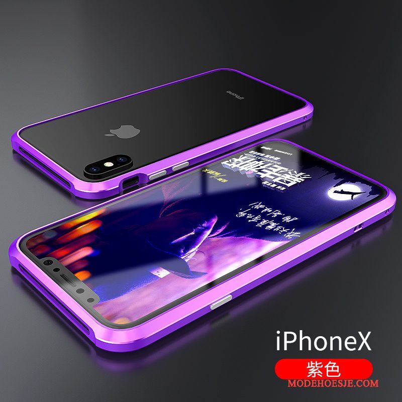 Hoesje iPhone X Scheppend Omlijstingtelefoon, Hoes iPhone X Metaal Anti-fall Purper