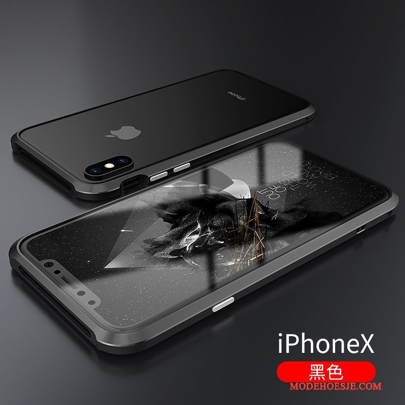 Hoesje iPhone X Scheppend Omlijstingtelefoon, Hoes iPhone X Metaal Anti-fall Purper