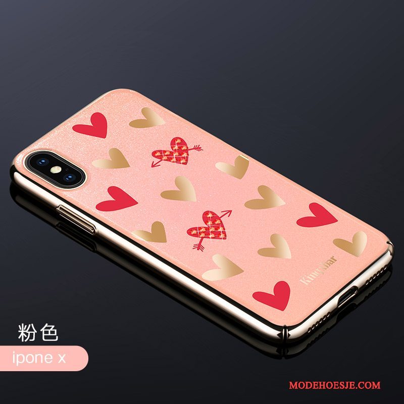 Hoesje iPhone X Scheppend Roze Trendy Merk, Hoes iPhone X Luxe Anti-fall Goud