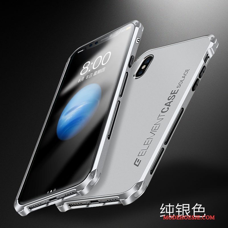 Hoesje iPhone X Siliconen Anti-fall Trendy Merk, Hoes iPhone X Metaal Roodtelefoon
