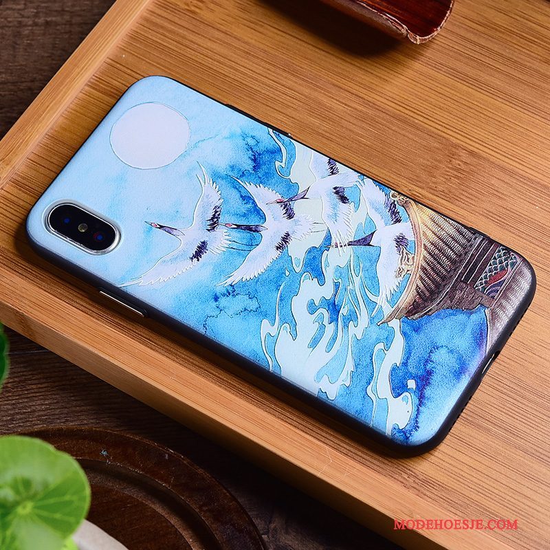 Hoesje iPhone X Siliconen Kraan Wind, Hoes iPhone X Vintage Trendtelefoon