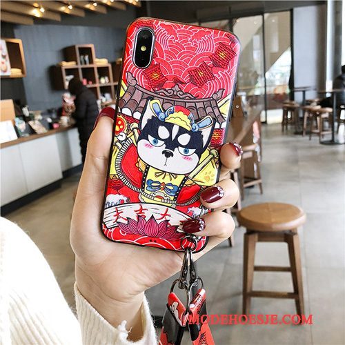 Hoesje iPhone X Siliconen Rood Hond, Hoes iPhone X Zacht Hanger Anti-fall