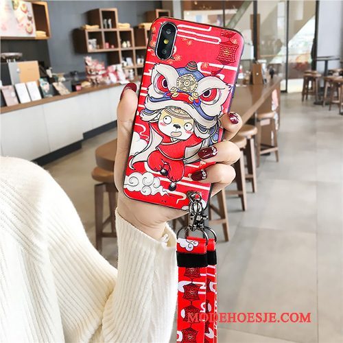 Hoesje iPhone X Siliconen Rood Hond, Hoes iPhone X Zacht Hanger Anti-fall