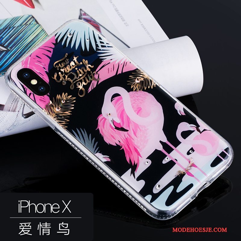 Hoesje iPhone X Siliconen Roze Anti-fall, Hoes iPhone X Luxe Telefoon Hanger