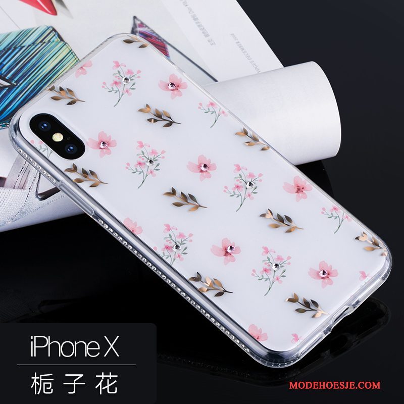Hoesje iPhone X Siliconen Roze Anti-fall, Hoes iPhone X Luxe Telefoon Hanger