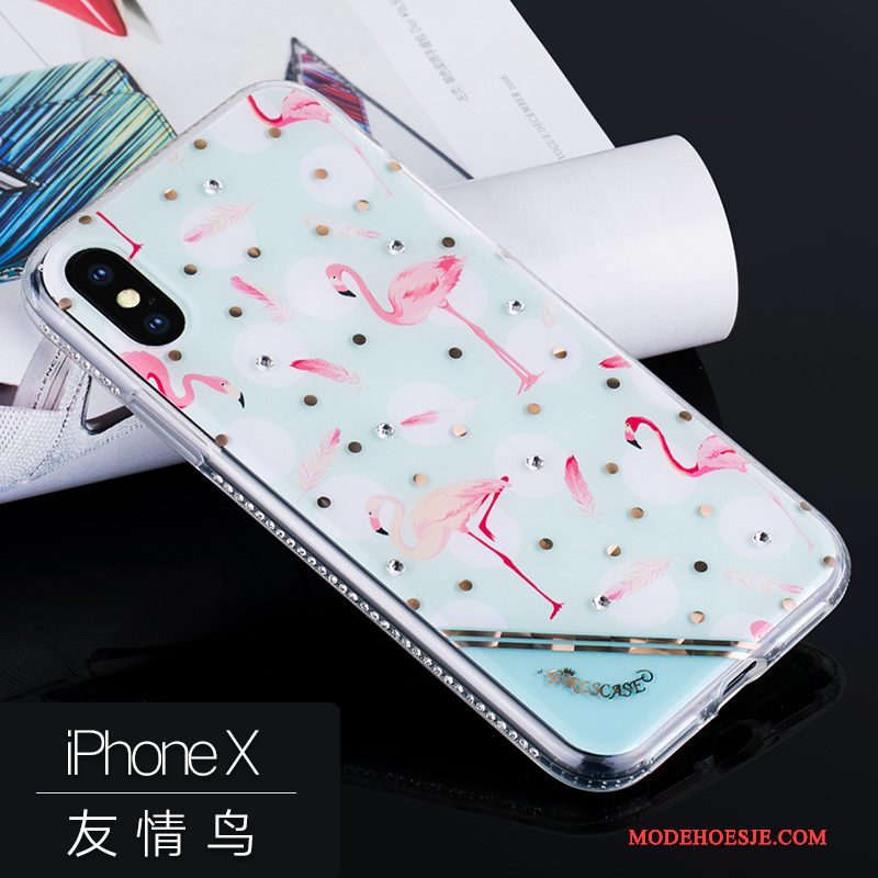 Hoesje iPhone X Siliconen Roze Anti-fall, Hoes iPhone X Luxe Telefoon Hanger