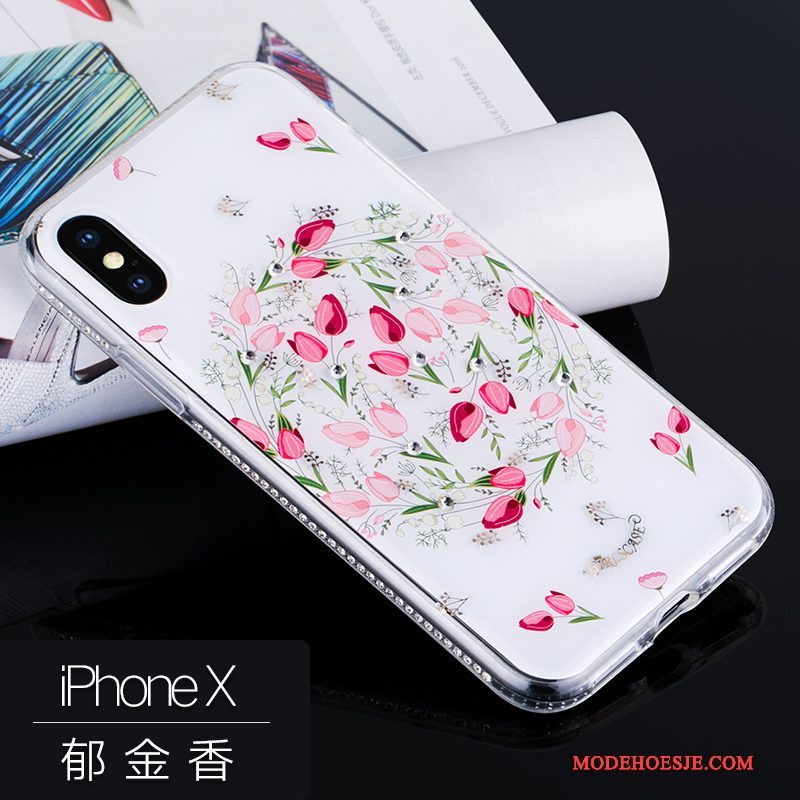 Hoesje iPhone X Siliconen Roze Anti-fall, Hoes iPhone X Luxe Telefoon Hanger