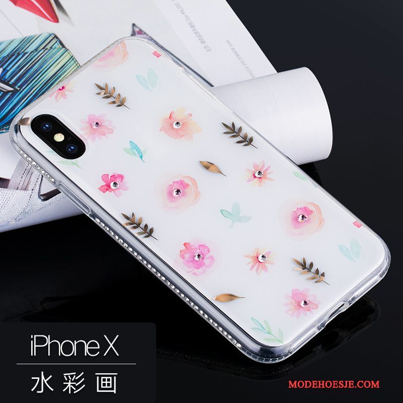 Hoesje iPhone X Siliconen Roze Anti-fall, Hoes iPhone X Luxe Telefoon Hanger