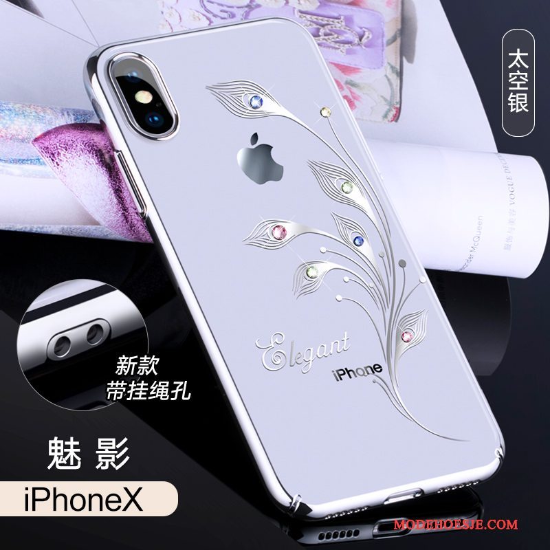 Hoesje iPhone X Strass Telefoon Wit, Hoes iPhone X Luxe Anti-fall Dun