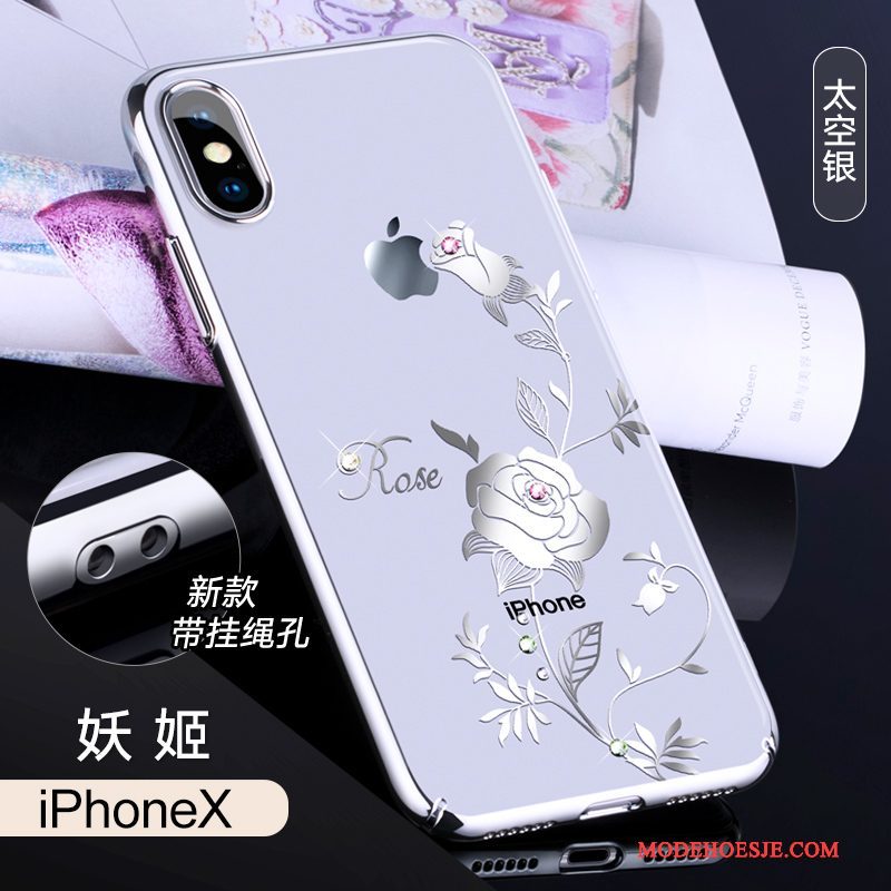 Hoesje iPhone X Strass Telefoon Wit, Hoes iPhone X Luxe Anti-fall Dun