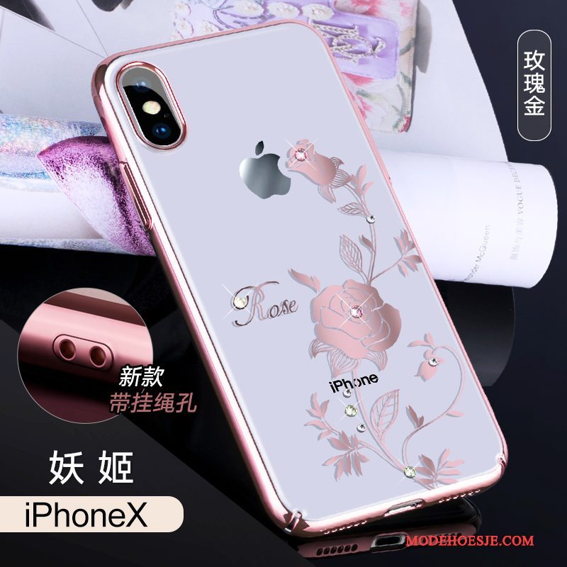 Hoesje iPhone X Strass Telefoon Wit, Hoes iPhone X Luxe Anti-fall Dun