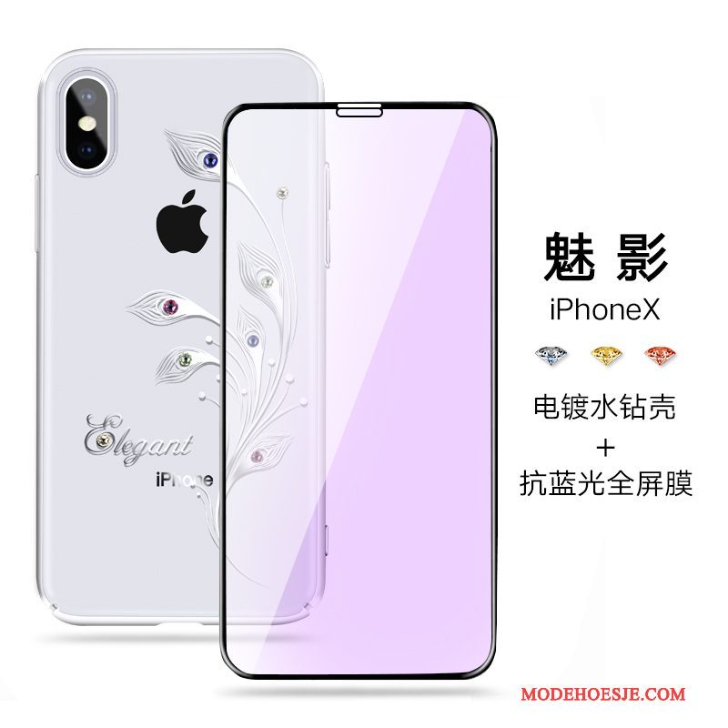 Hoesje iPhone X Strass Telefoon Wit, Hoes iPhone X Luxe Anti-fall Dun