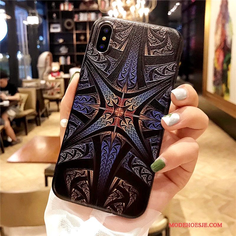 Hoesje iPhone X Zacht Anti-fall Kunst, Hoes iPhone X Reliëf Telefoon Trend