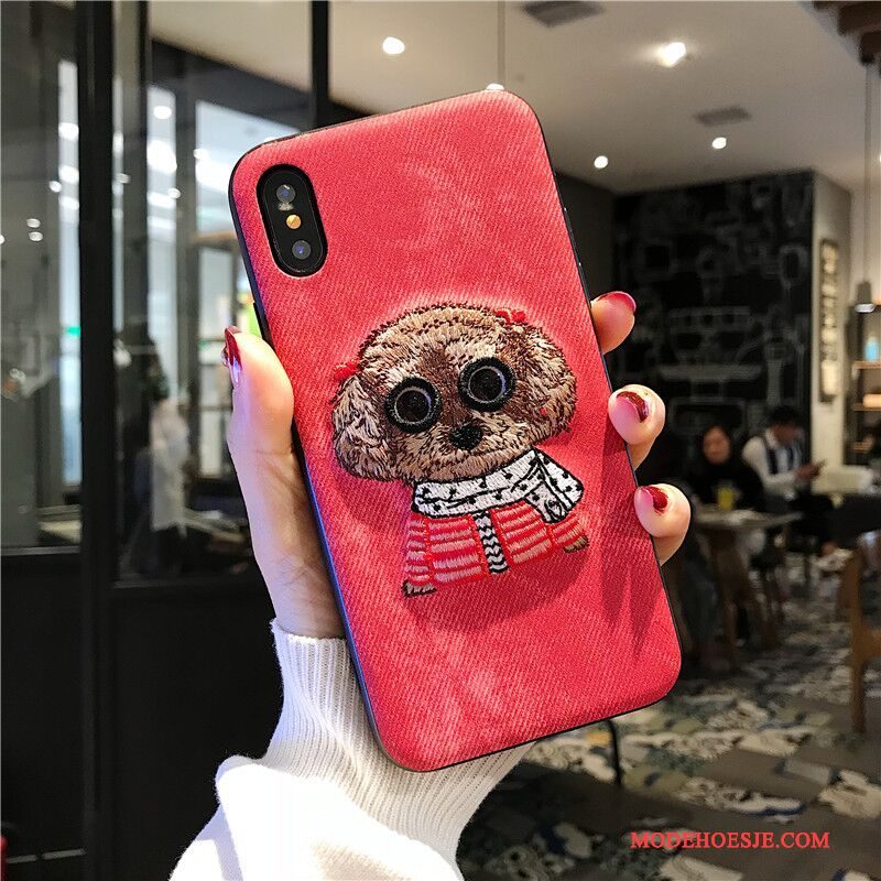 Hoesje iPhone X Zacht Anti-fall Trendy Merk, Hoes iPhone X Zakken Borduurwerk Grijs