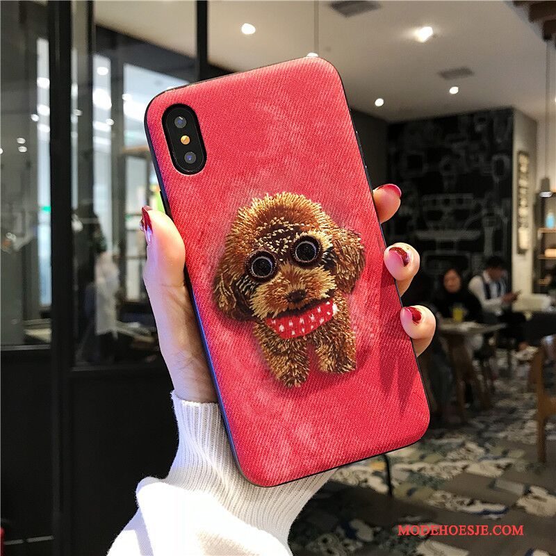 Hoesje iPhone X Zacht Anti-fall Trendy Merk, Hoes iPhone X Zakken Borduurwerk Grijs