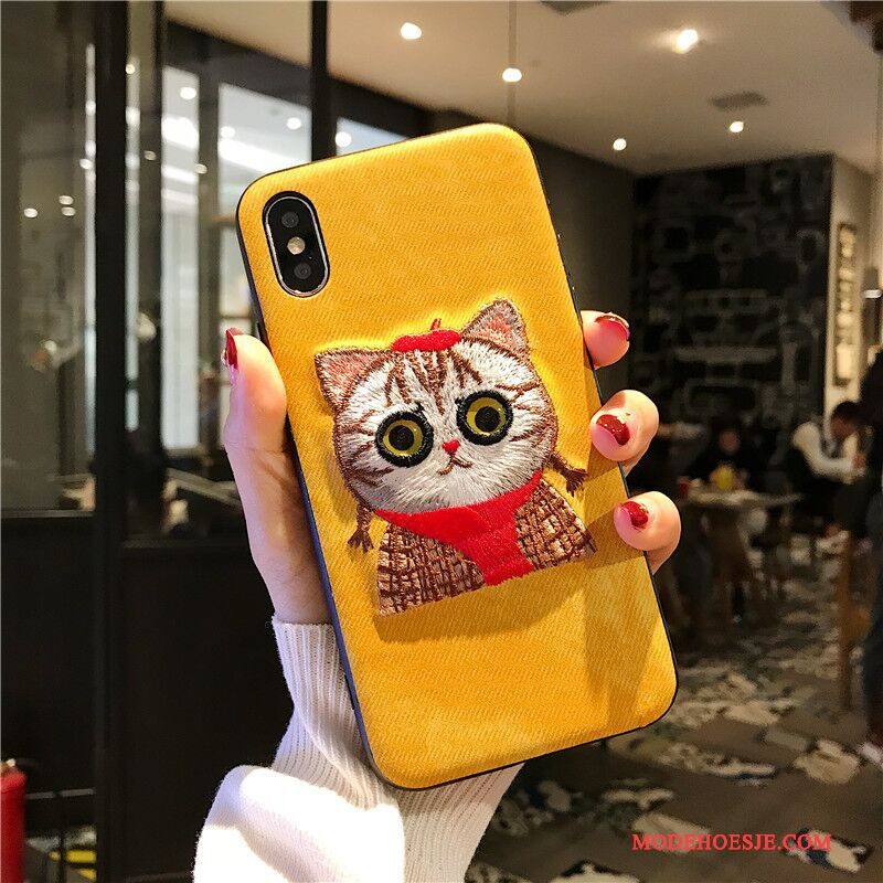 Hoesje iPhone X Zacht Anti-fall Trendy Merk, Hoes iPhone X Zakken Borduurwerk Grijs