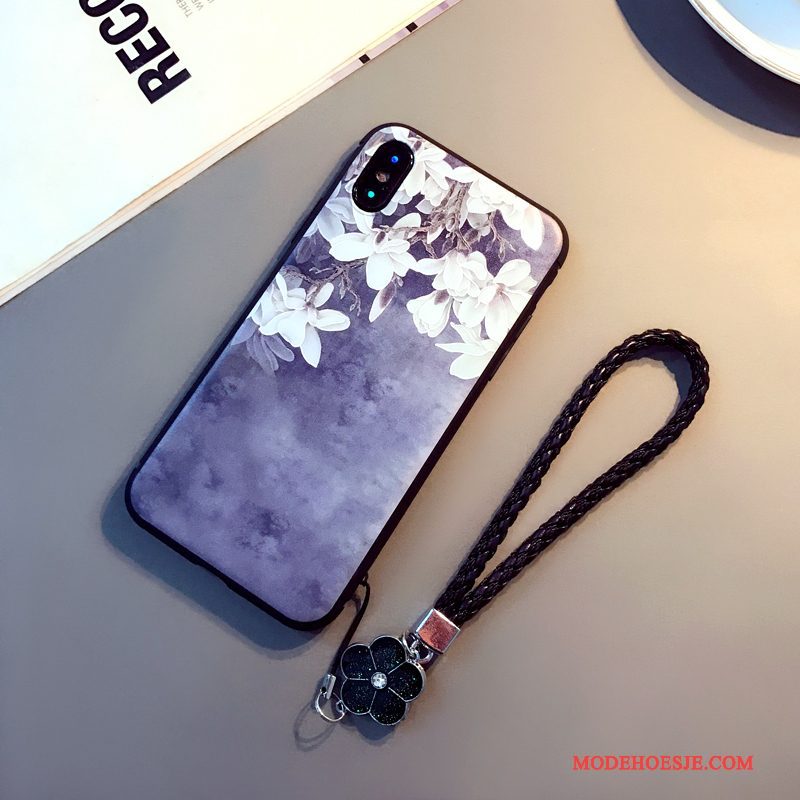 Hoesje iPhone X Zacht Kunst Lichtblauw, Hoes iPhone X Reliëf Hangertelefoon