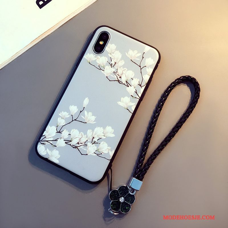 Hoesje iPhone X Zacht Kunst Lichtblauw, Hoes iPhone X Reliëf Hangertelefoon