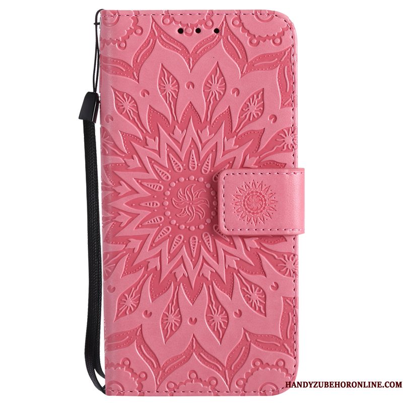 Hoesje iPhone Xs Folio Roze Bloemen, Hoes iPhone Xs Leer Telefoon Zon