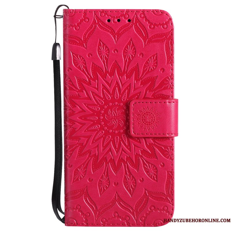 Hoesje iPhone Xs Folio Roze Bloemen, Hoes iPhone Xs Leer Telefoon Zon