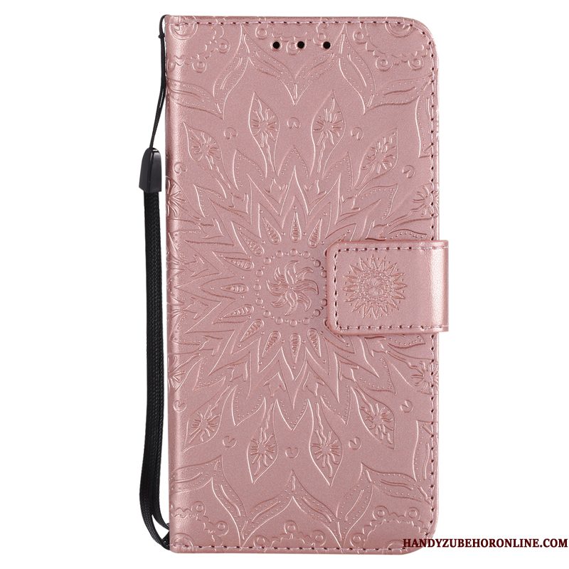 Hoesje iPhone Xs Folio Roze Bloemen, Hoes iPhone Xs Leer Telefoon Zon