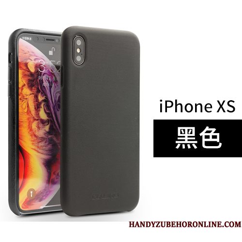 Hoesje iPhone Xs Leer Achterkleptelefoon, Hoes iPhone Xs Bescherming Anti-fall Eenvoudige