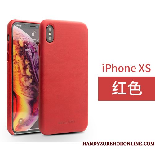 Hoesje iPhone Xs Leer Achterkleptelefoon, Hoes iPhone Xs Bescherming Anti-fall Eenvoudige